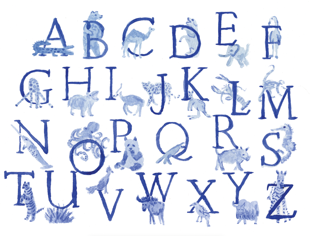 Blue & White Animal Alphabet Print