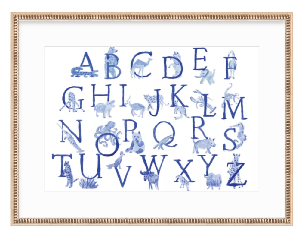 Blue & White Animal Alphabet Print