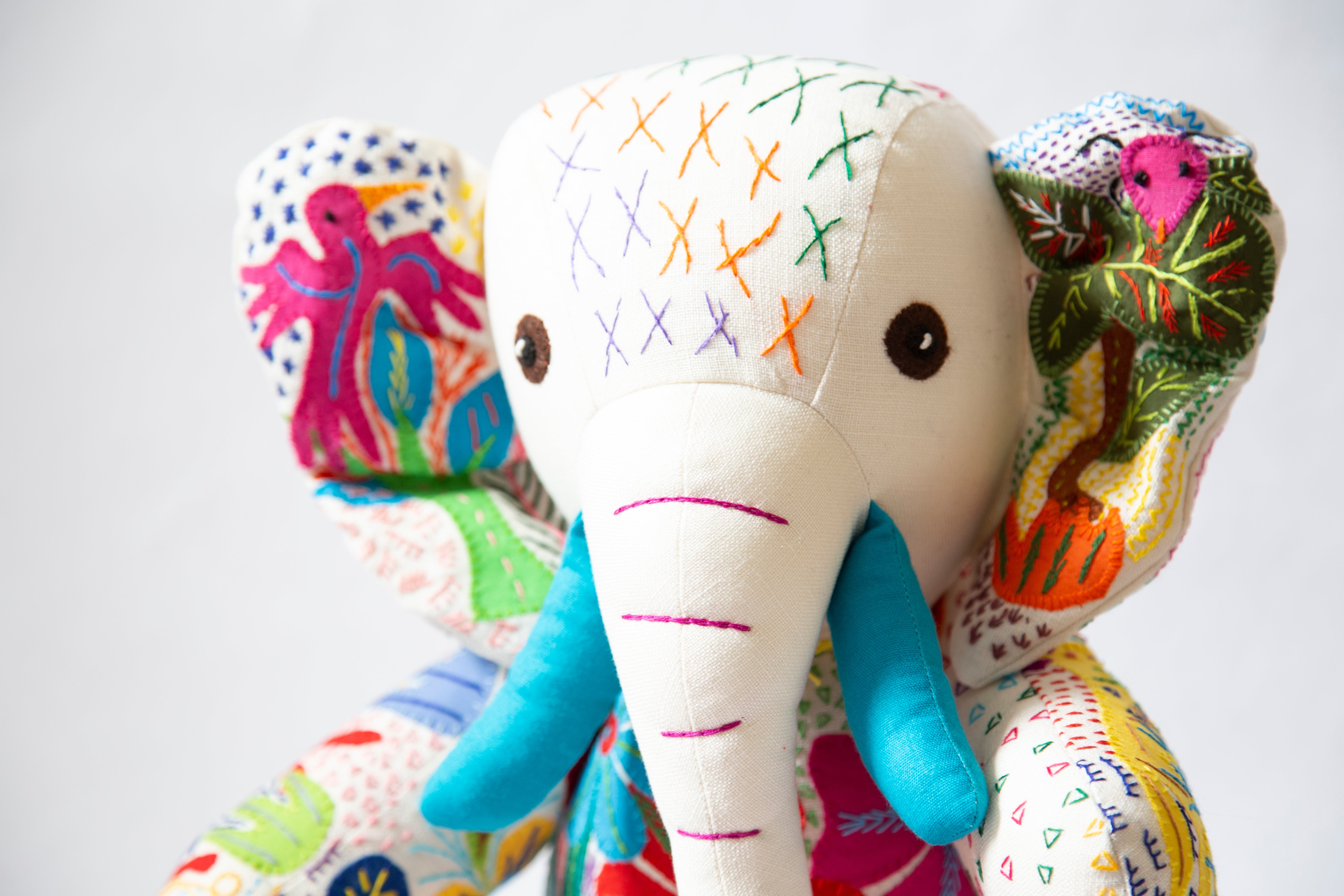 Large Hand Stitched Stuffed Elephant